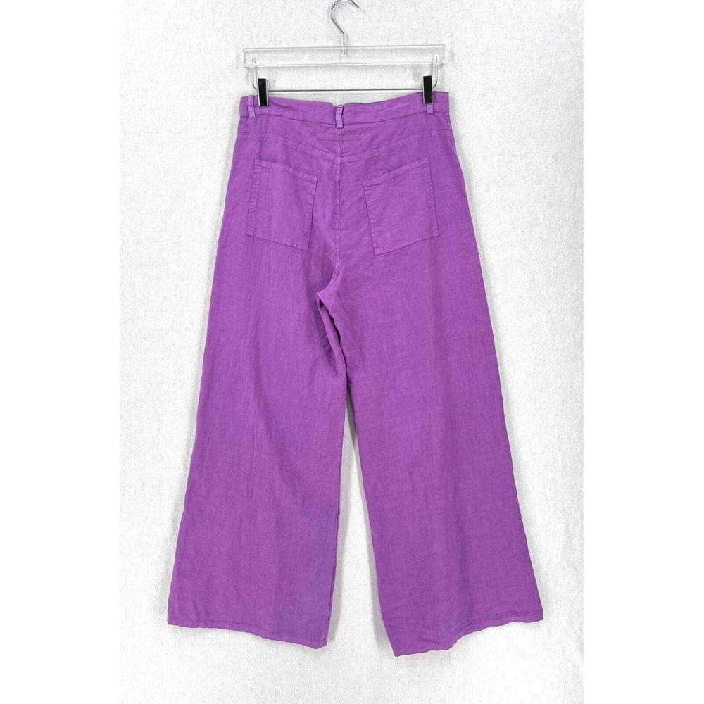 Enza Costa Pants Women Large Purple Linen Wide Leg High Rise Pocket Casual - Picture 3 of 16